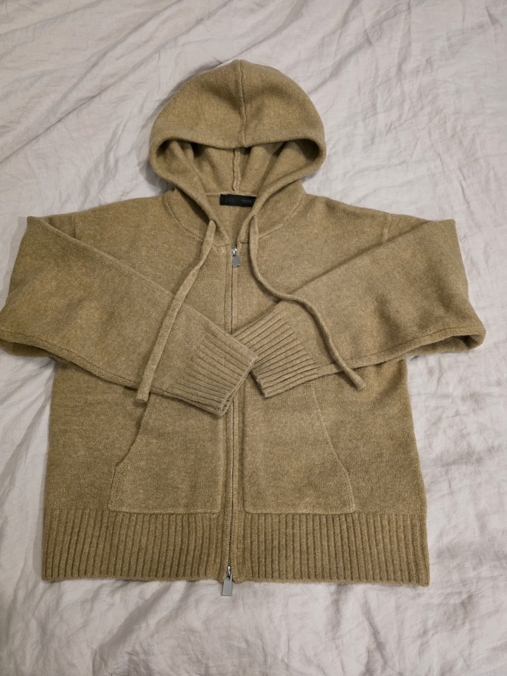ZARA Hooded Zip Sweater in Camel